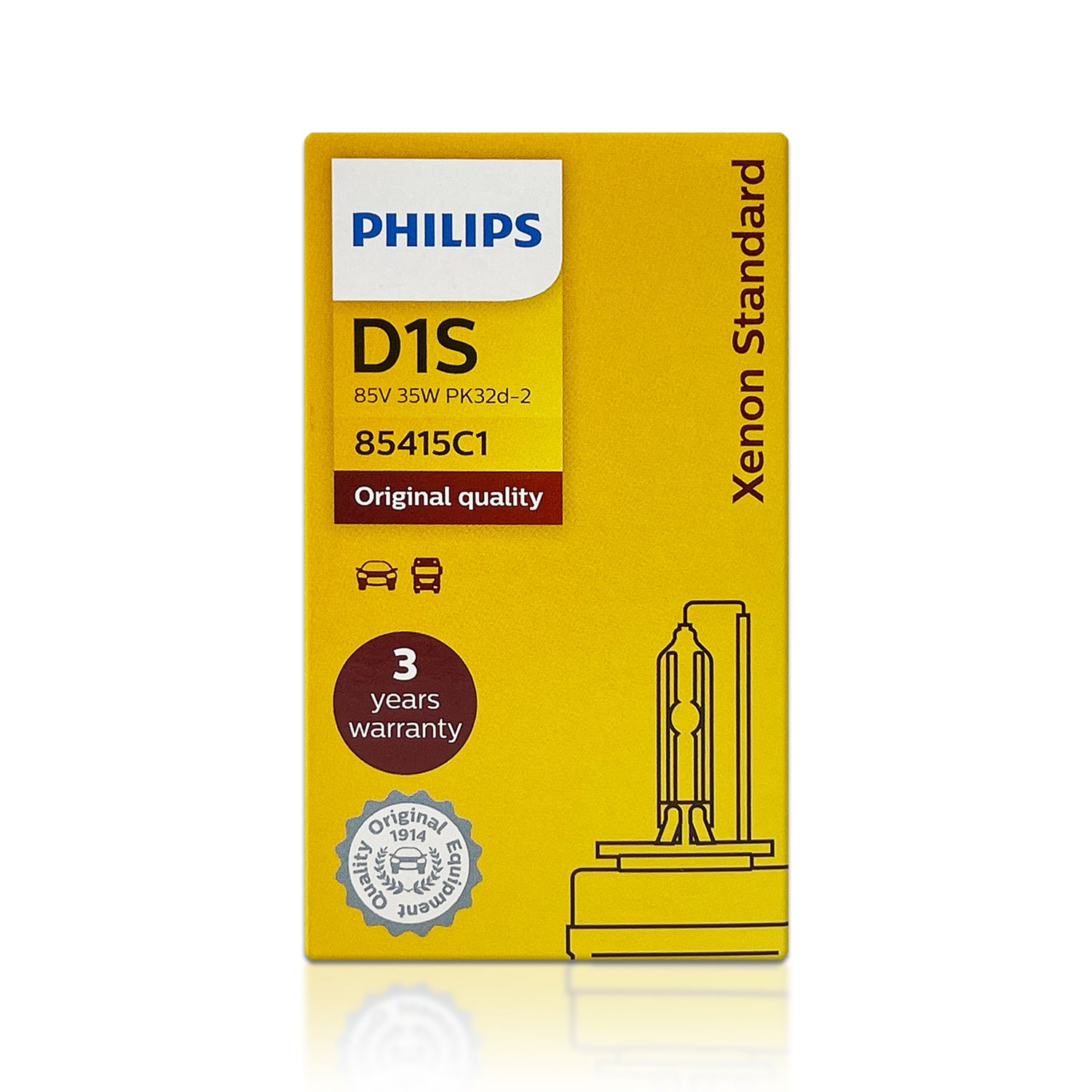 D1S x 2 Pcs. Xenon Standard Headlight Bulbs 35W 85415C1 HID Technology by  Philips + Wipe