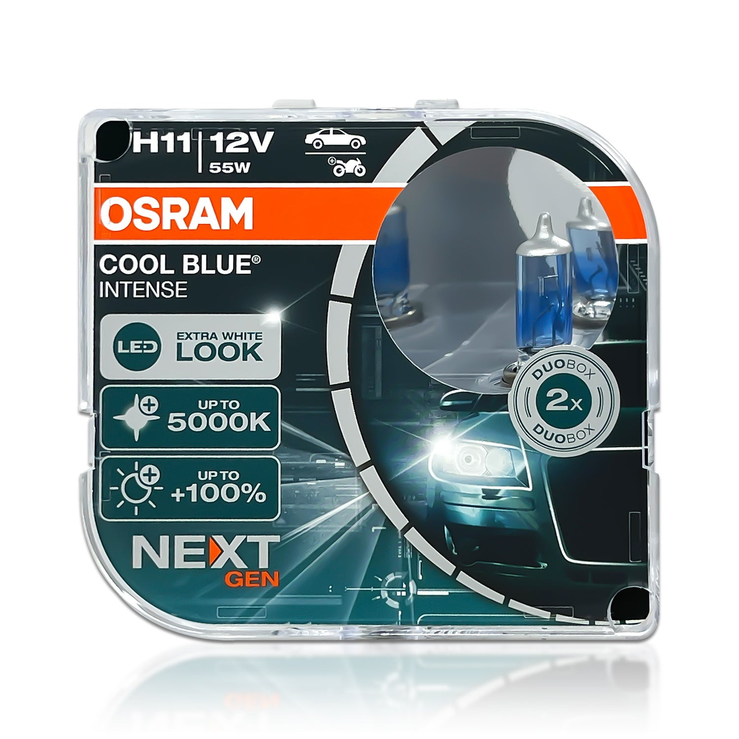 Osram H11 12V 55W Cool Blue INTENSE NextGen. 5000K +100% 2Stk.+W5W Blau