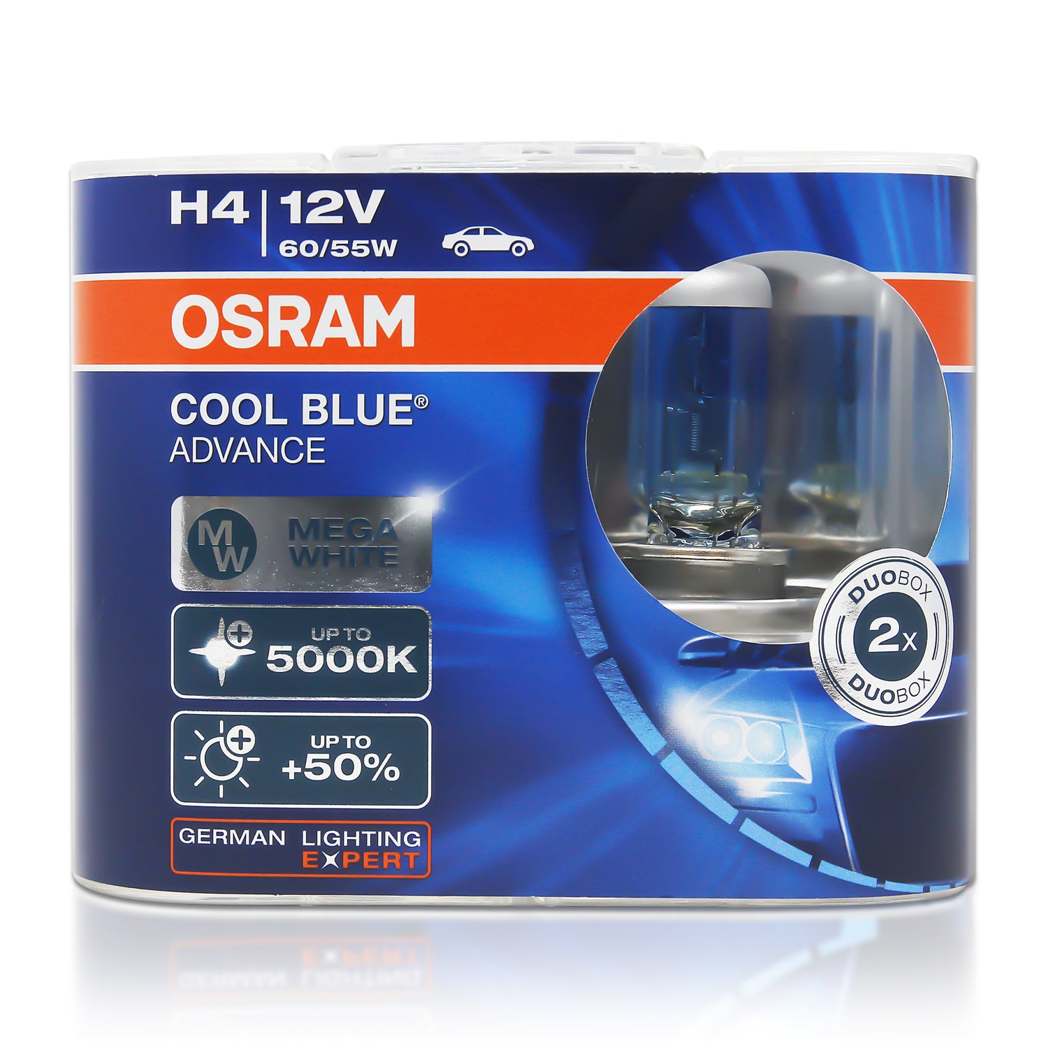OSRAM H4 12V 60/55W 5000K 62193CBA COOL BLUE Advance Xenon White Halogen  Bulb Car Headlight Hi/lo Beam 50% More Light (2 Pcs)