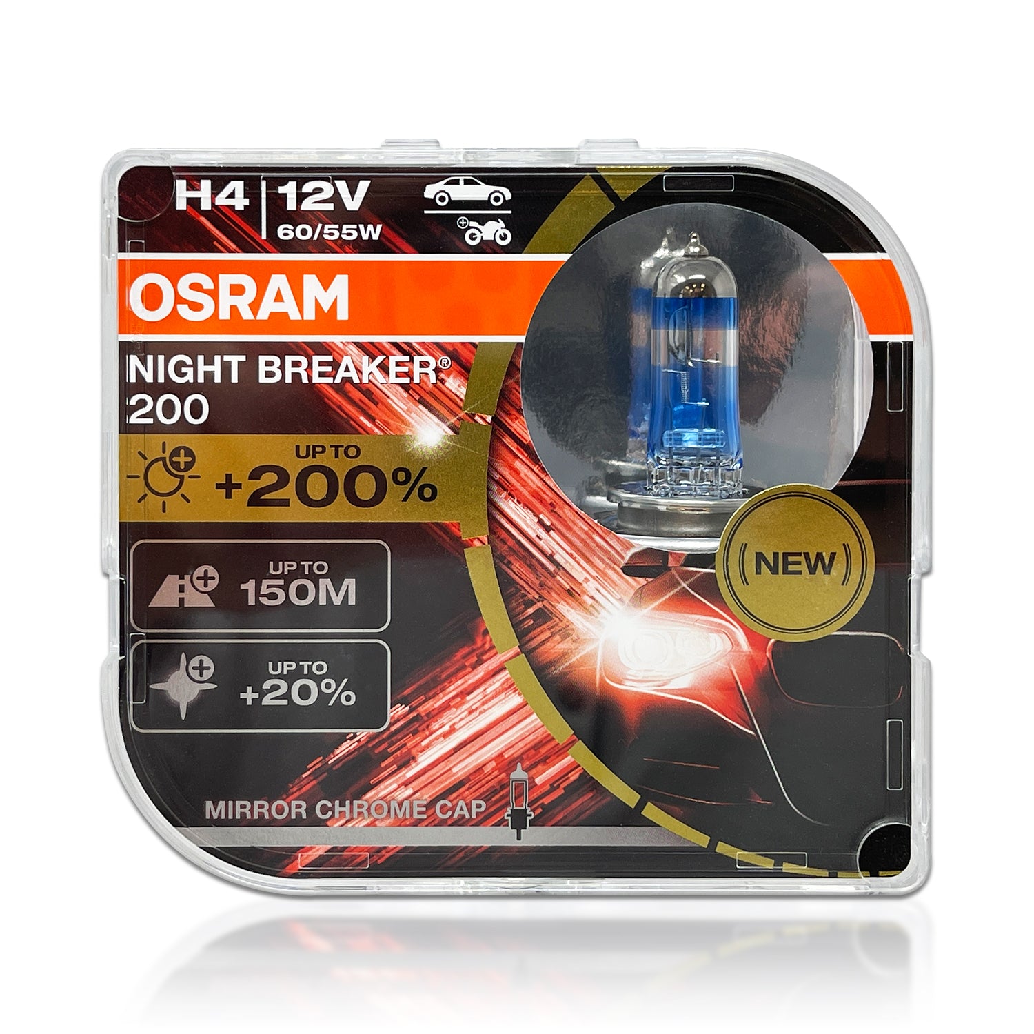 Osram 9003 H4 Night Breaker 200 Halogen Headlight Bulbs, 64193NB200, Pack  of 2