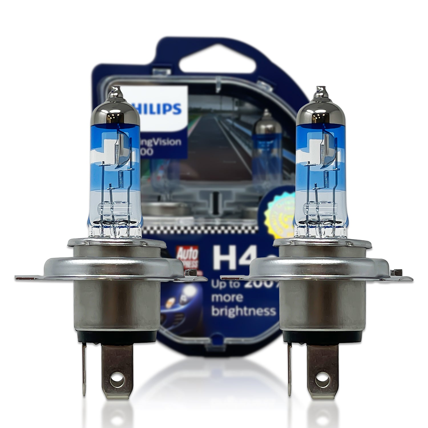 Pair Philips RacingVision GT200 60/55W 200% H4 Bulbs, 45% OFF