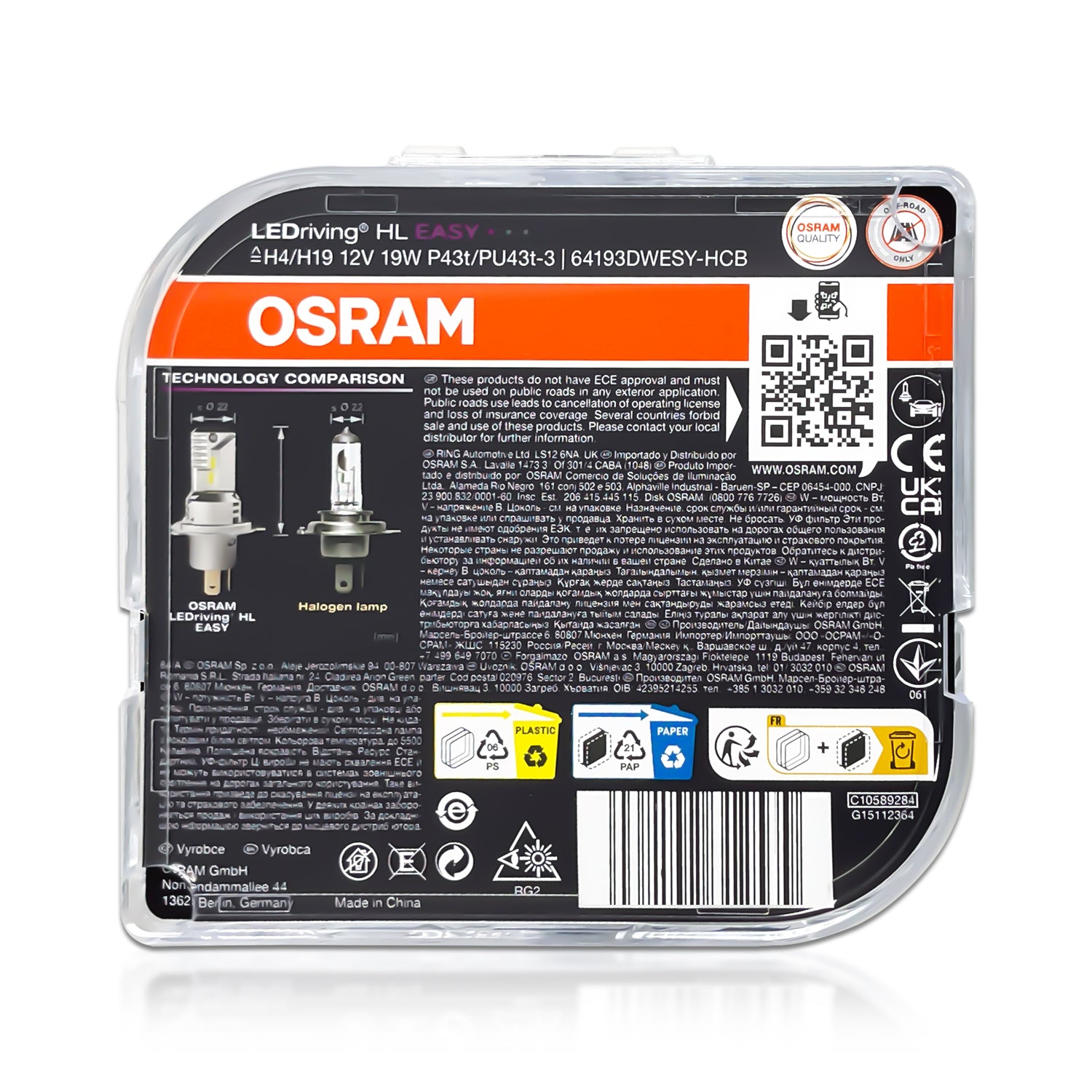 H4 H19 Osram 64193DWESY LEDriving HL LED Bulbs