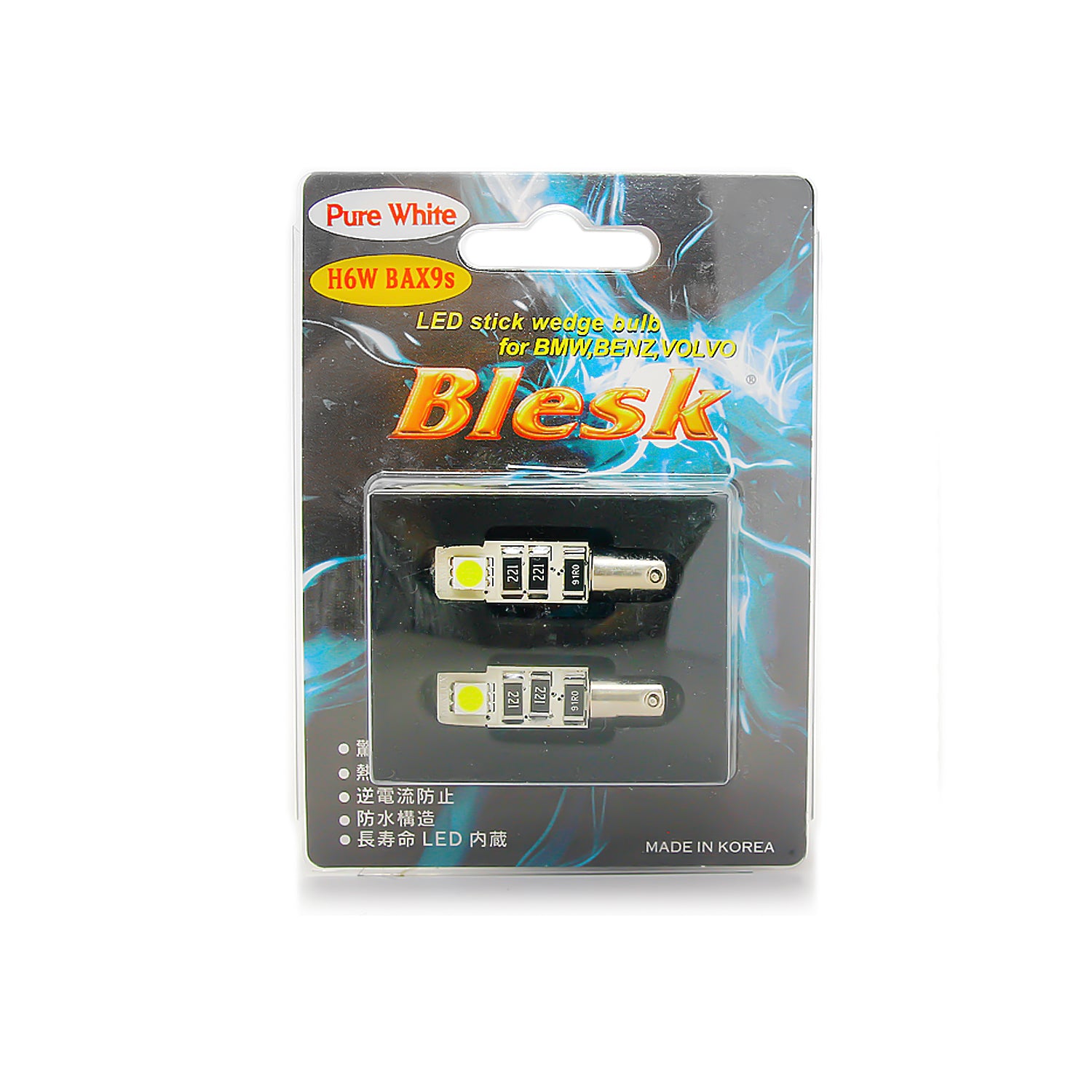 BAX9s H6W: Blesk Error-Free 6000K White LED Bulbs